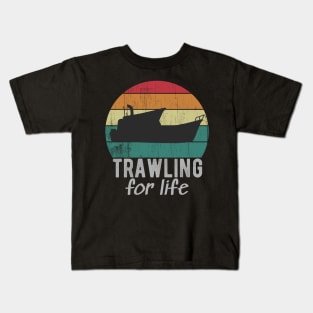 Trawling For Life Retro Trawler Fishing Boat Kids T-Shirt